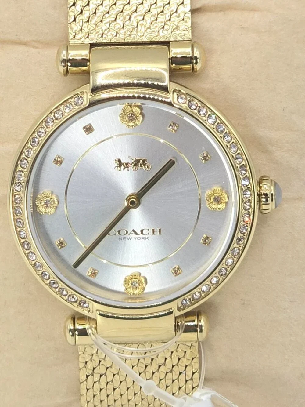 Coach Cary Crystal Womens Gold-Tone Mesh Bracelet Watch 14503997 36mm